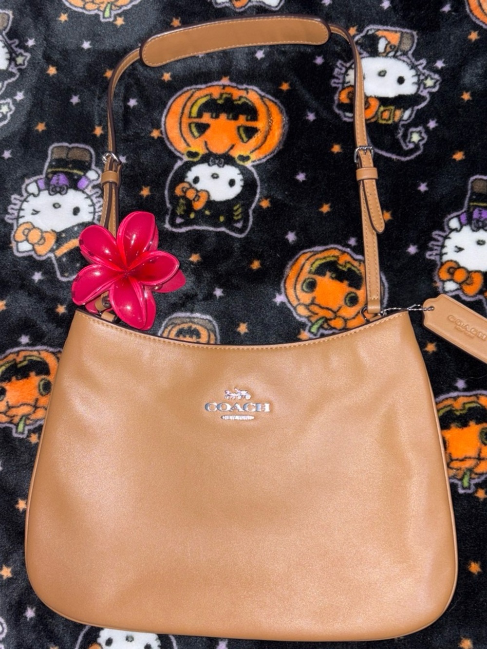 Coach Tan Leather Shoulder Bag with Silver Logo